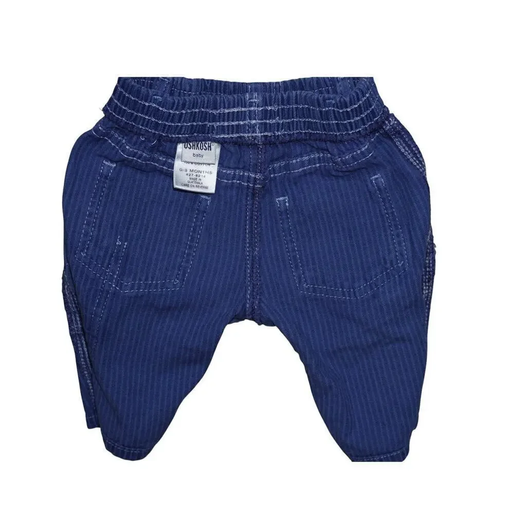 OshKosh B’gosh Baby Railroad-Stripe Carpenter Pants | Blue Utility Pockets |0–3M